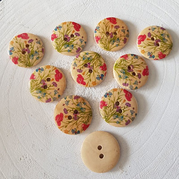 Holzknopf Blumen 30 mm Nr. 13 x 10 St&uuml;ck
