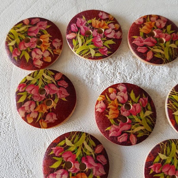 Holzknopf Blumen 30 mm Nr. 14 x 10 St&uuml;ck