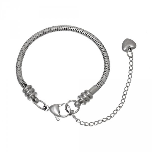 Bracelet Acier Inoxydable N&deg;05-02 Argent Fermoir Mousqueton 21 cm