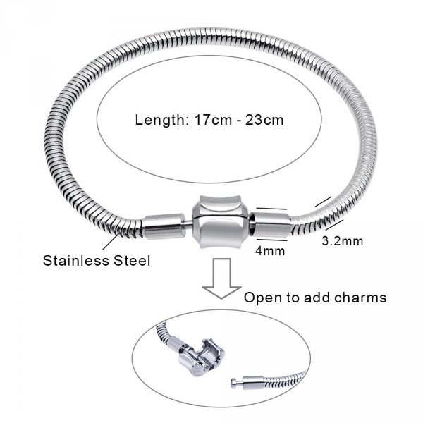 Bracelet Acier Inoxydable N&deg;06 Argent Fermoir Clip 22 cm