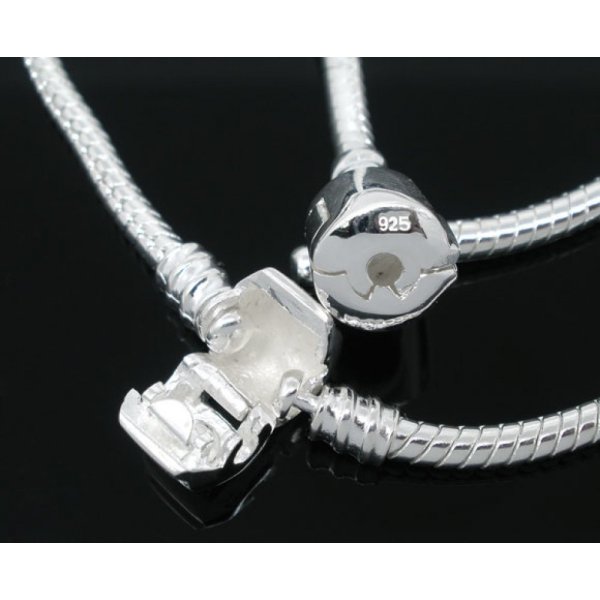 Europ&auml;isches Clip-Armband 17 cm mit glatter Schlie&szlig;e 925er Silber beschichtet