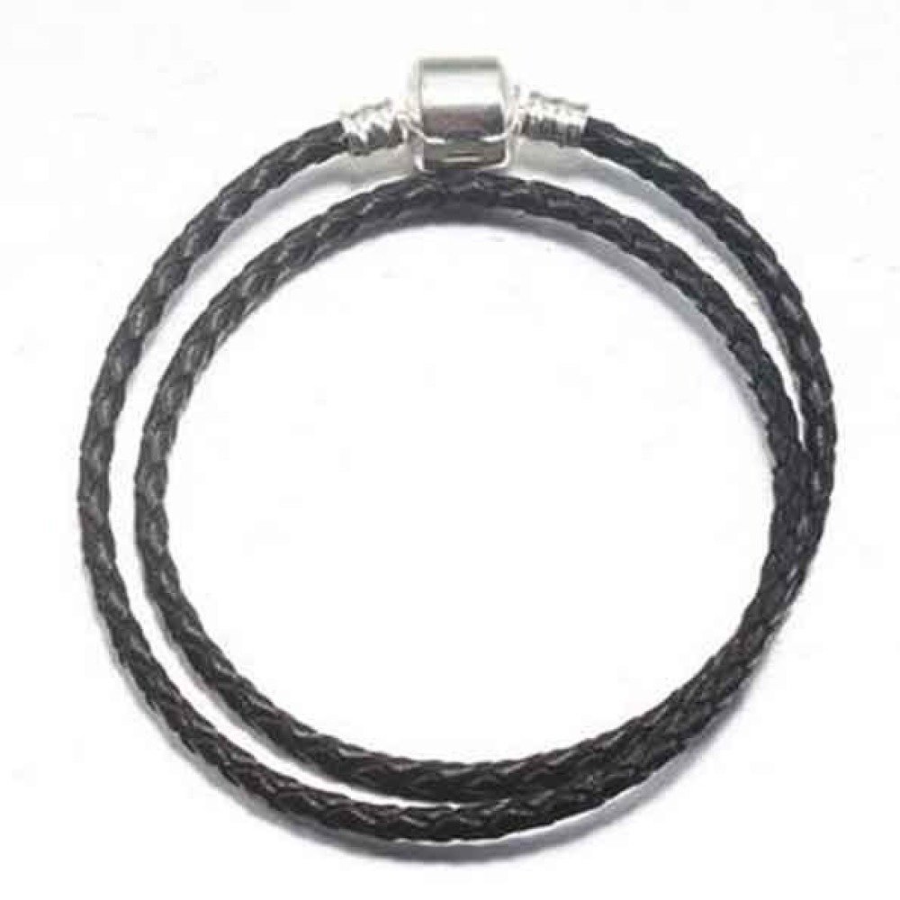 Europäisches Armband mit 2 geflochtenen Windungen Clip Uni 01 21cm Schwarz