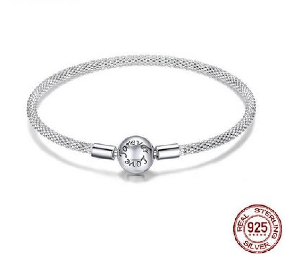 Bracelet Tissé Argent 925 Fermoir Clip 17 cm