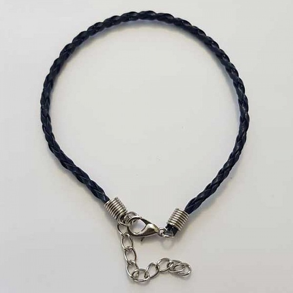 Bracelet Tress&eacute; Effet Cuir Noir 20 cm
