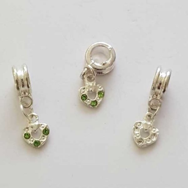 Breloque C&oelig;ur N&deg;41 Strass Vert