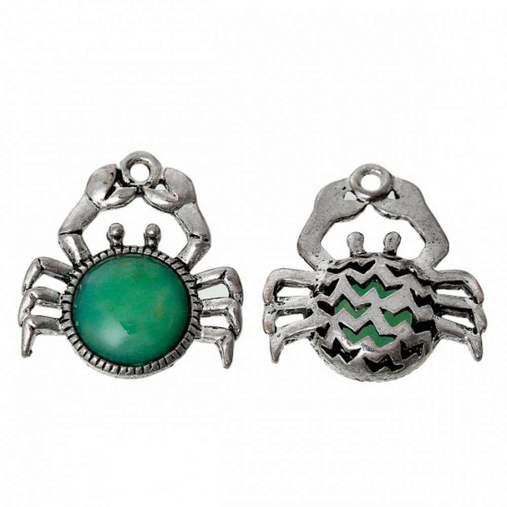 Grüne Krabbe Sternzeichen Krebs Charm Silberfarbenes Metall Nr. 02