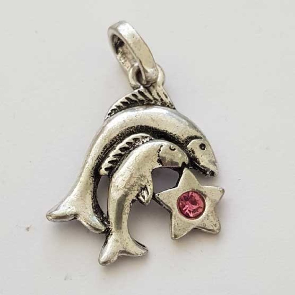 Sternzeichen Fisch Charm Silbermetallic N°03 mit Strasssteinen