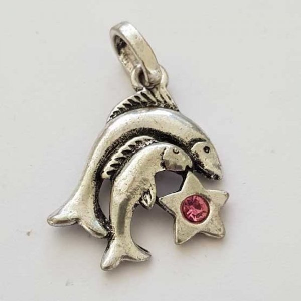 Sternzeichen Fisch Charm Silbermetallic N&deg;03 mit Strasssteinen