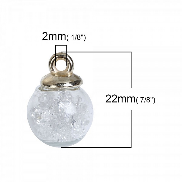 Breloque en Verre Bouteille Globe Transparent Dor&eacute; &agrave; Strass Transparent