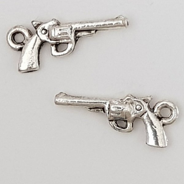 Charm Revolver Pistole Nr. 01 Silber x 20 St&uuml;ck