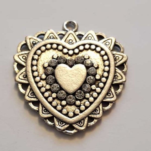 Breloques C&oelig;ur N&deg;68 Argent et Strass