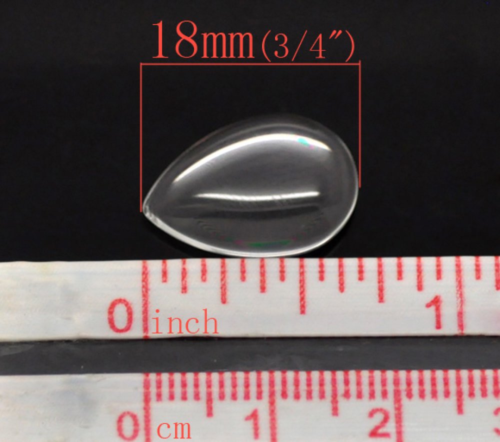 Cabochon Tropfen 13 x 18 mm aus transparentem Lupenglas Nr. 24