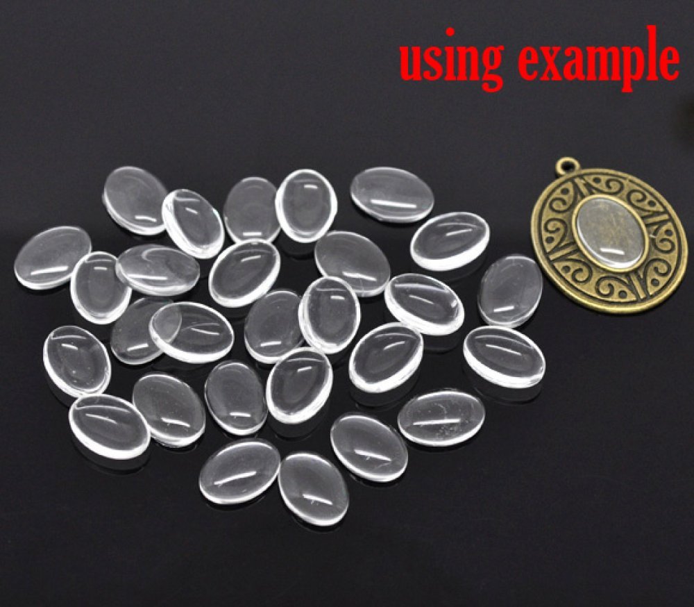 Ovaler Cabochon 10 x 14 mm x 2 Stück transparentes Lupenglas Nr. 16