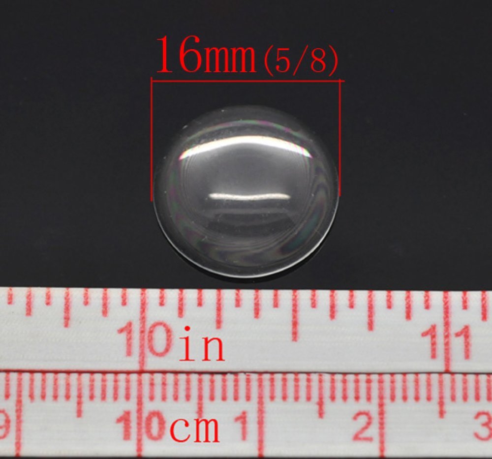 Cabochon Rond 16 mm aus transparentem Lupenglas Nr. 06