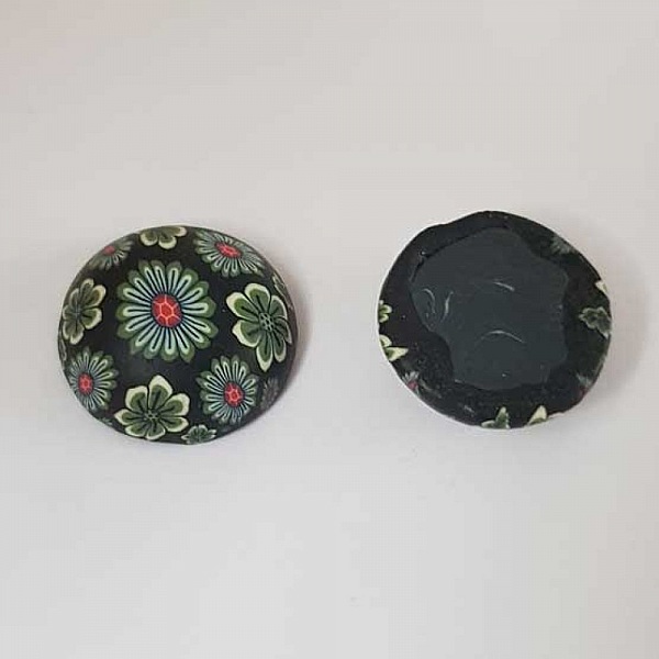 Cabochon p&acirc;te polym&egrave;re 20 mm Fleur Noir N&deg;05