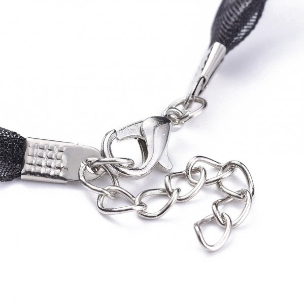 Organzaband-Halskette N&deg;04 und beschichtete Wachskordel schwarz