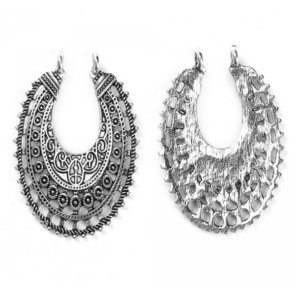 Verbinder Nr. 01 Oval Antiksilber Hohlblumen