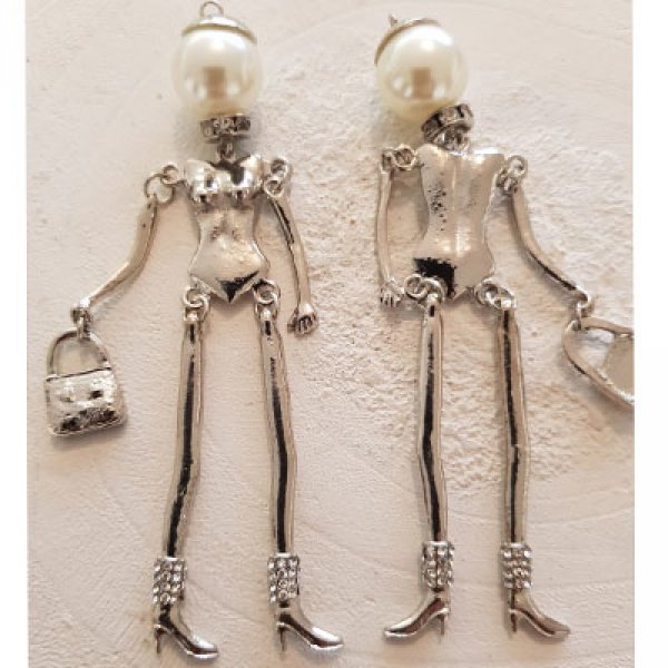 Puppenk&ouml;rper aus Metall Farbe Silber und Strass 10 cm