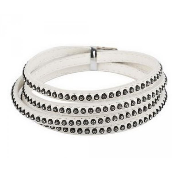 Leder 06 mm Wei&szlig; mit Intarsien aus Strasskristallen 1 Meter