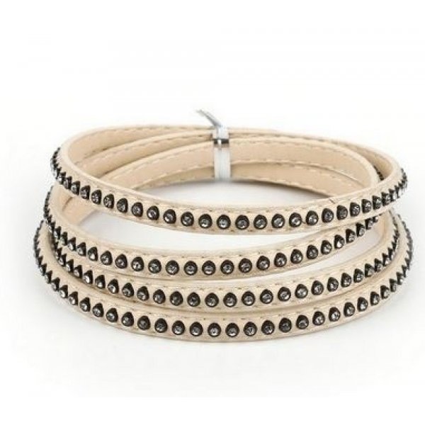 Leder 06 mm Elfenbein mit Intarsien aus Strasskristallen 1 Meter