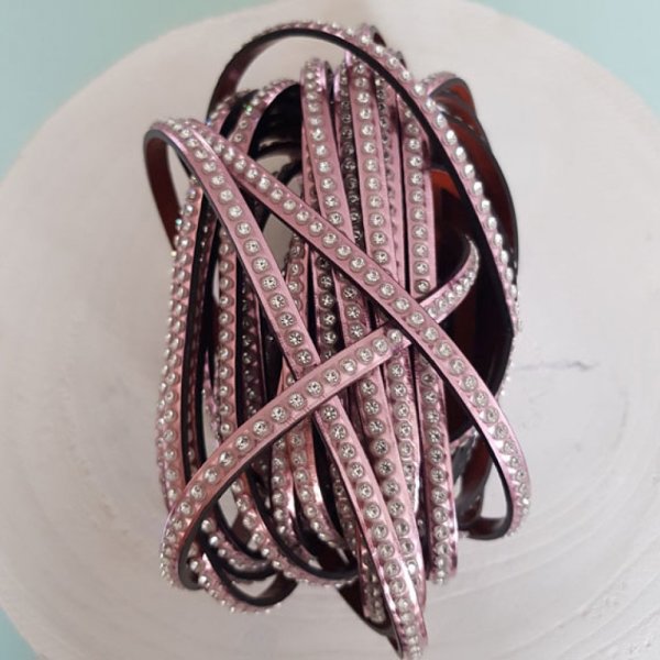 Leder Spiegel Rose Metall 06 mm Swarovski Strass pro 20 cm