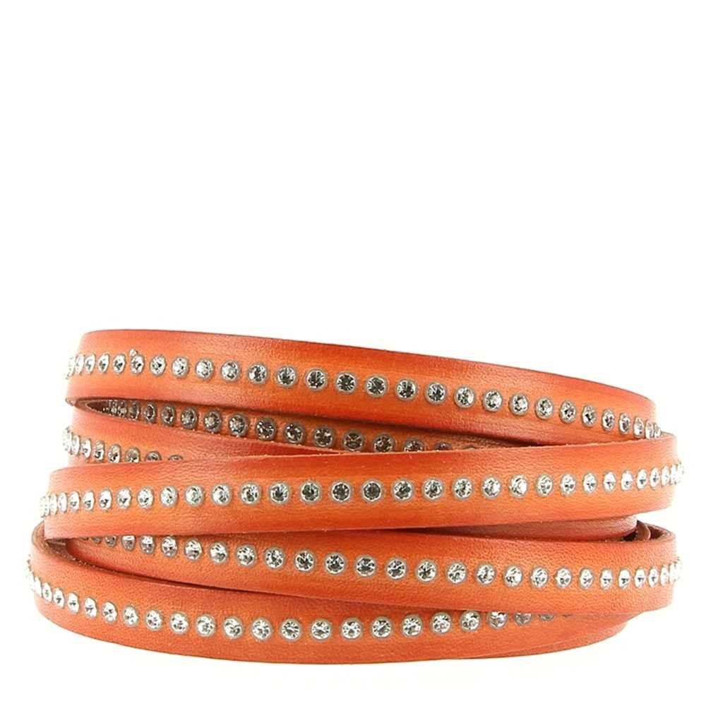 Orangefarbenes Leder mit 10 mm Swarovski-Strass pro 20 cm