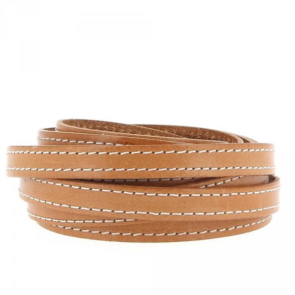 Flaches Leder Kalbsleder Natur 10 mm x 20 cm Gen&auml;ht 2 F&auml;den Wei&szlig;