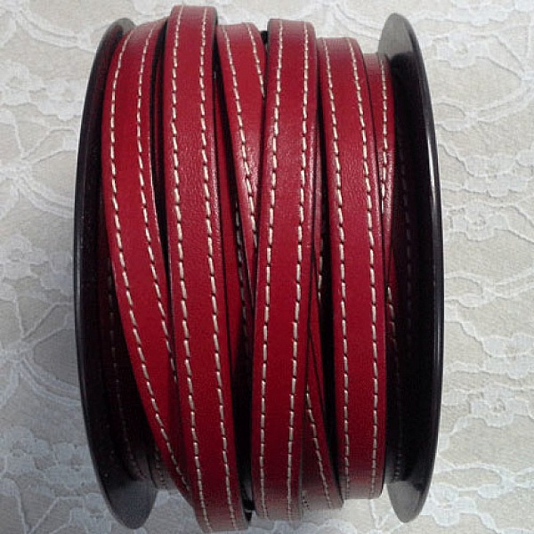 Rotes Kalbsflachleder 10 mm x 20 cm Mit 2 F&auml;den gen&auml;ht.