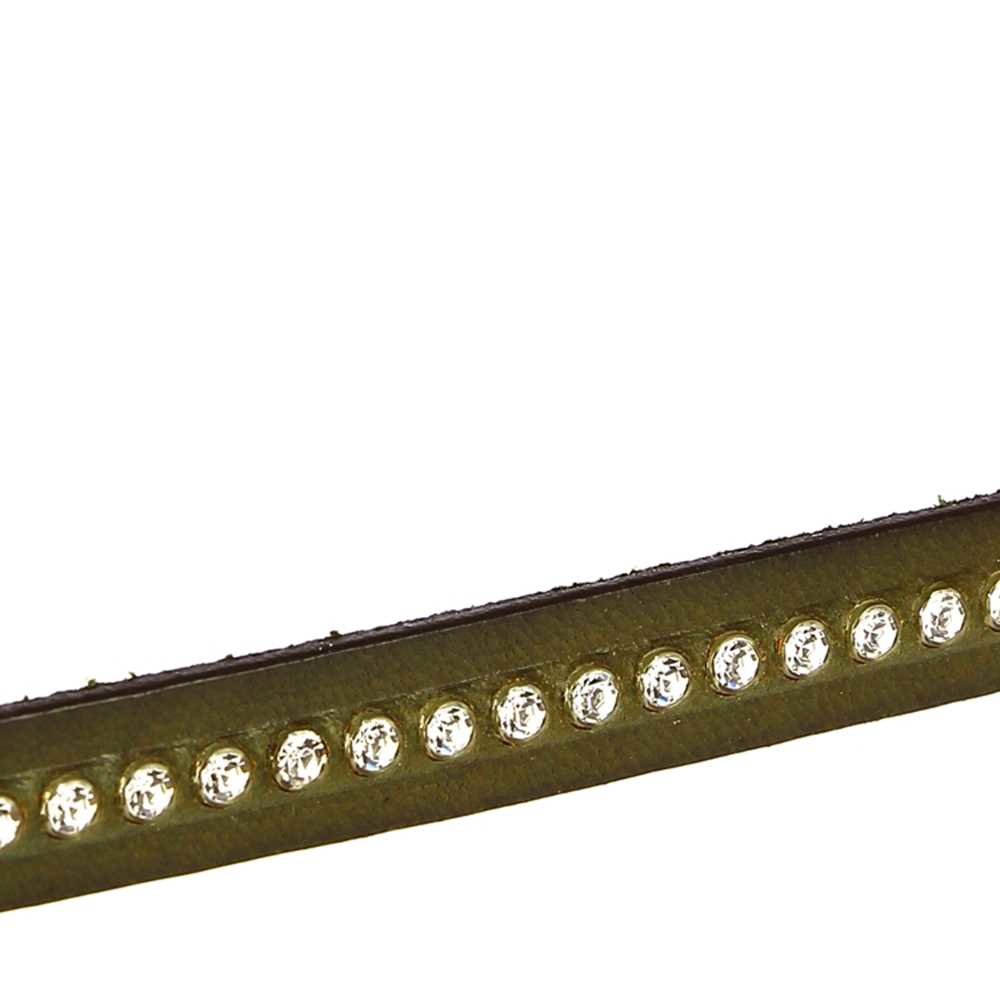 Militärgrünes Leder mit 10 mm Swarovski-Strass pro 20 cm