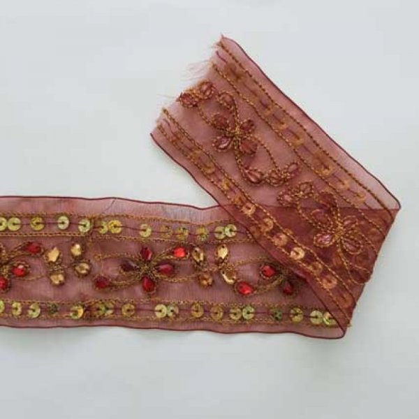 Dentelle Entre Deux Paillette Sequin Marron et Dor&eacute; 50 mm