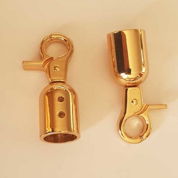 Embout &agrave; coller pour cordon 15 mm avec mousqueton Dor&eacute;