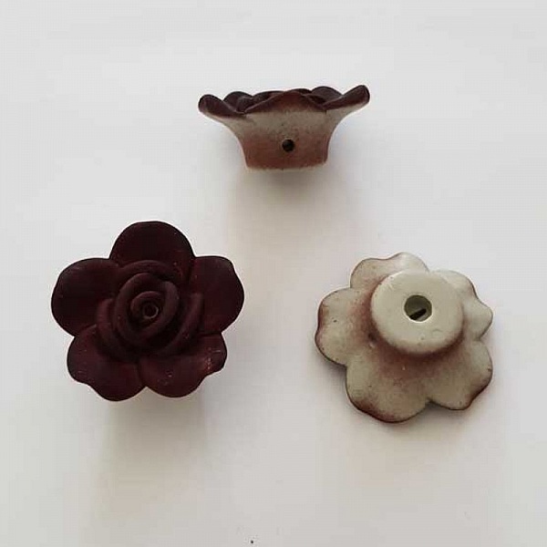 Fleur Rose Givr&eacute; 25 mm Marron Fonc&eacute;