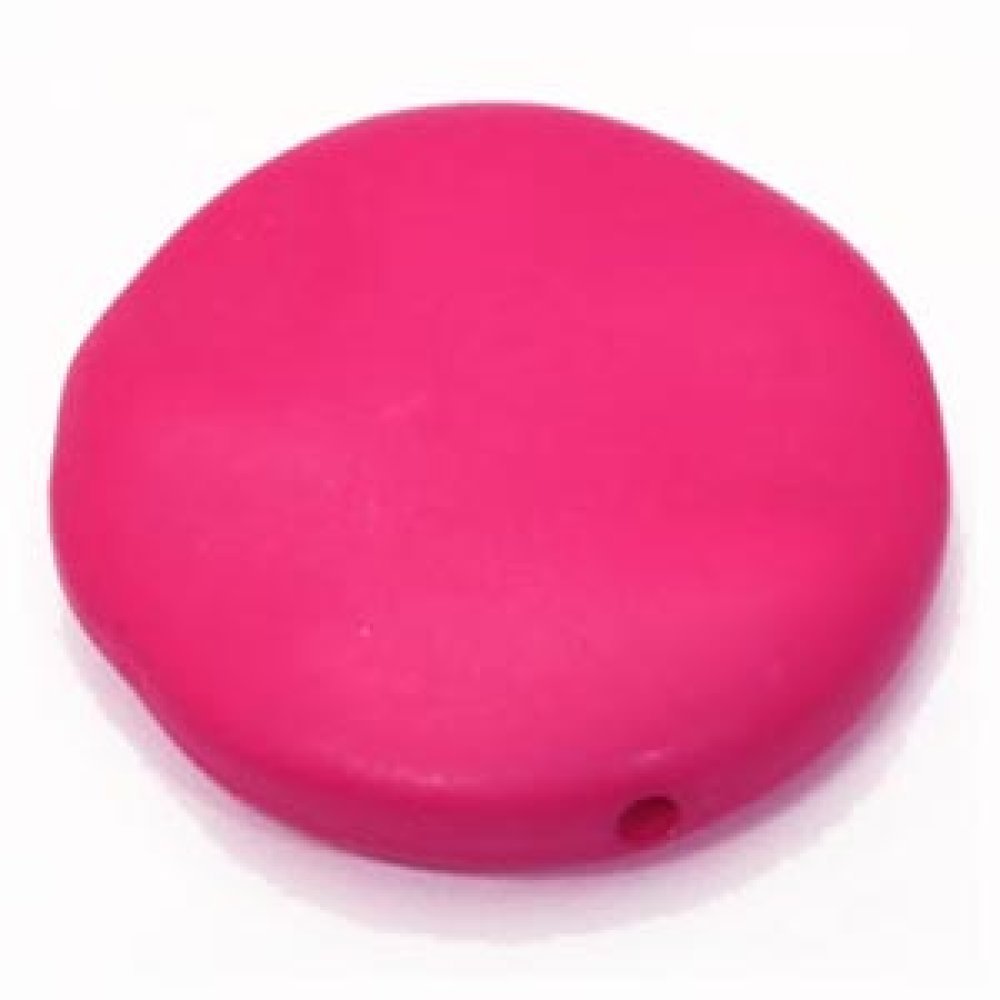 Galet plat résine rond 40 x 10 mm effet cuir Fushia