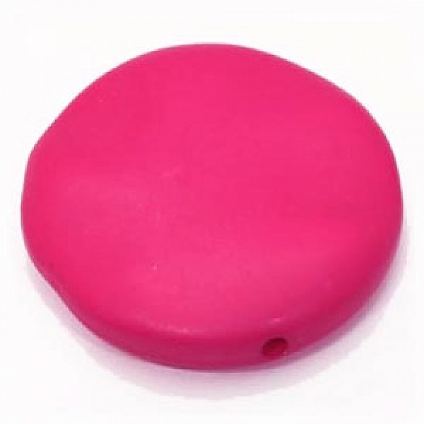 Galet plat r&eacute;sine rond 40 x 10 mm effet cuir Fushia