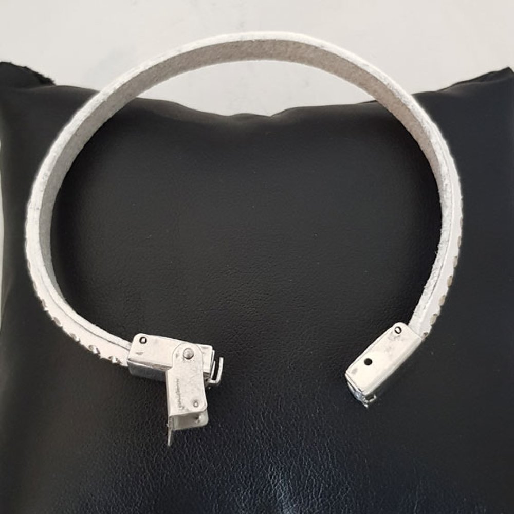 Riemchen mit Pailletten Silber 06 mm mit Lederfutter pro 20 cm