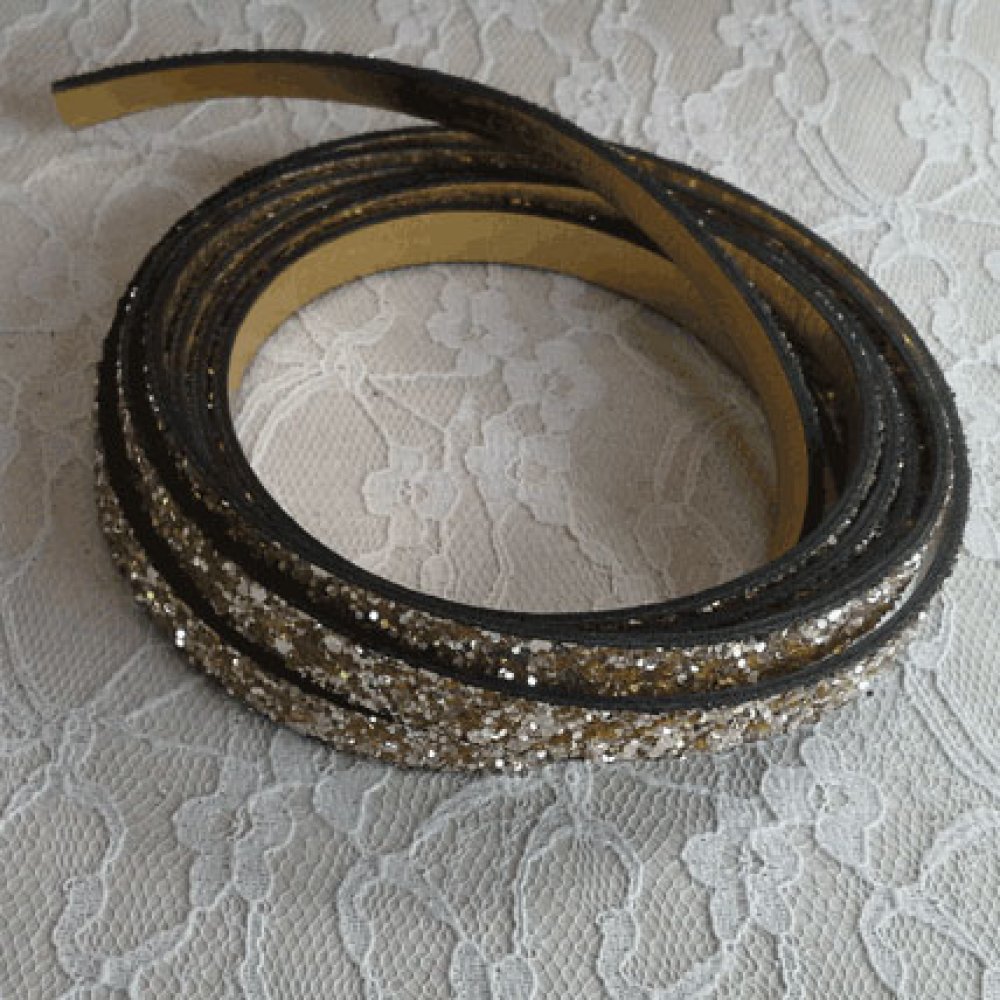 10 mm goldener Paillettenriemen mit Lederfutter, 20 cm lang