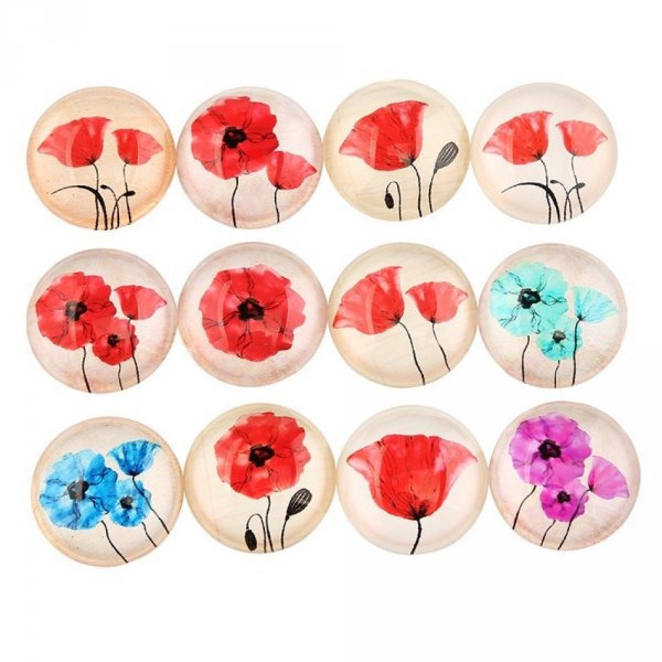 Lot 20 runde Glas-Cabochons 25 mm Mohnblume