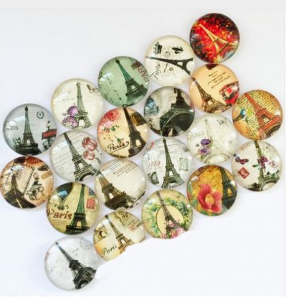 Lot 20 runde Glas-Cabochons 25mm Tour Eiffel 02 Mixed Glass Cabochon 