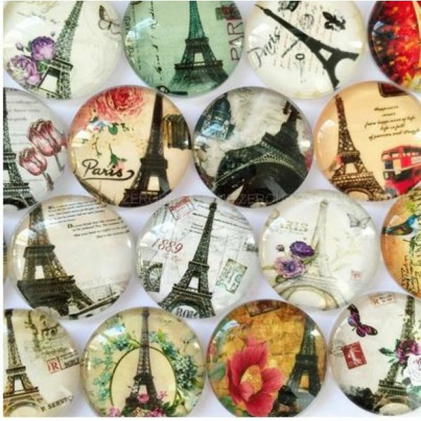 Lot 20 runde Glas-Cabochons 25mm Tour Eiffel 02 Mixed Glass Cabochon 