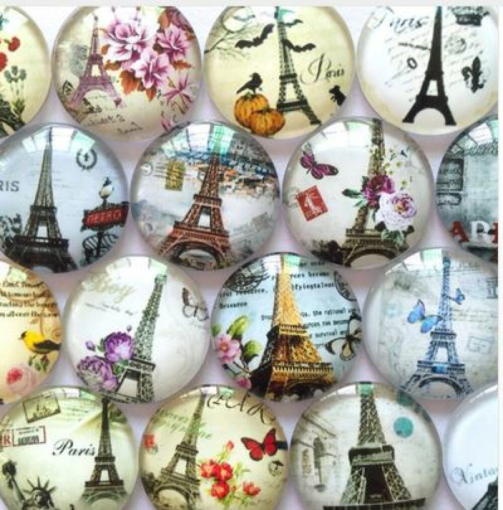 Lot 20 runde Glas-Cabochons 25mm Tour Eiffel 02 Mixed Glass Cabochon 