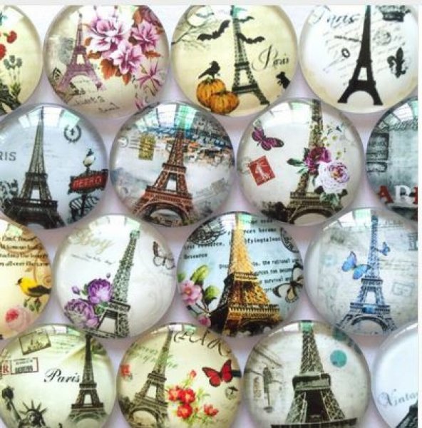 Lot 20 runde Glas-Cabochons 25mm Tour Eiffel 02 Mixed Glass Cabochon 