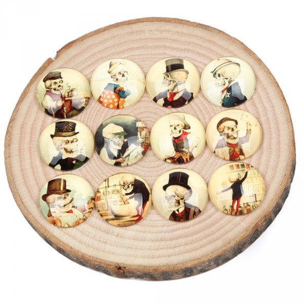 Lot 20 runde Glas-Cabochons 25mm Skelett Alter Mann Mixed Glass Cabochon 