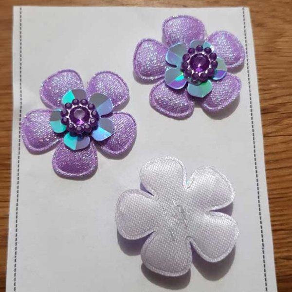 Lot 3 Blumen 5 Bl&uuml;tenbl&auml;tter Stoff Mauve