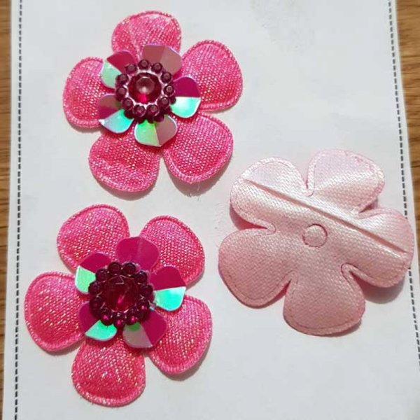 Lot 3 Blumen 5 Bl&uuml;tenbl&auml;tter Stoffe Fushia