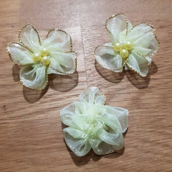3er-Pack bunte Blumen Organza-Stoffe Wassergr&uuml;n