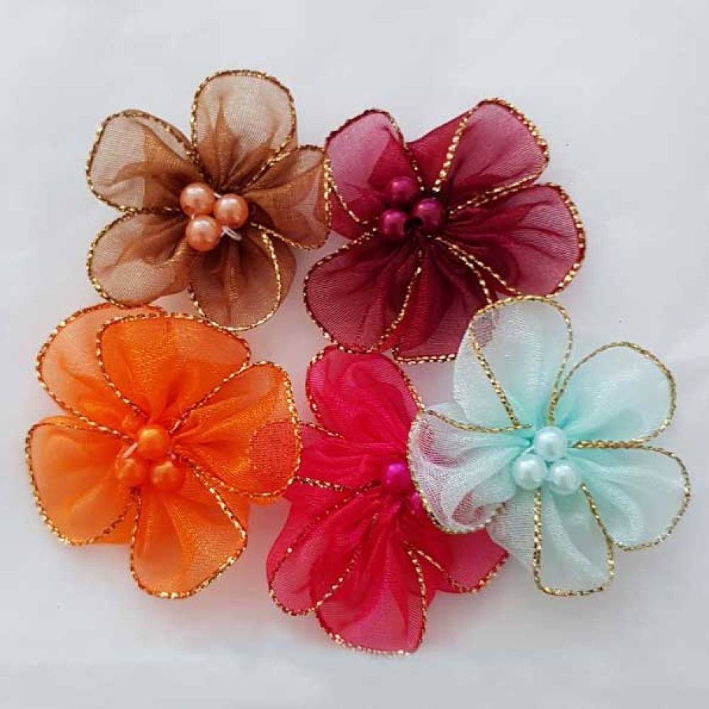 Lot 5 bunte Blumen Organza-Stoffe Nr. 01