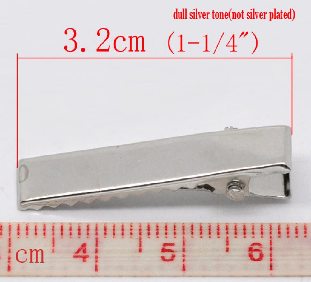 10 Stück Krokodilklemmen - Silberfarben 32 mm x 7 mm.