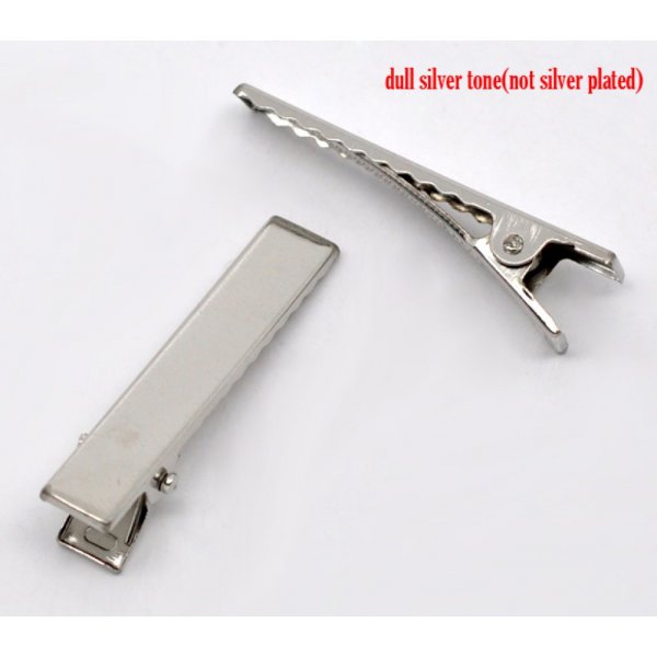 Lot de 50 &eacute;pingles cheveux pinces barrettes Crocodiles - Couleur Argent 40 mm x 8 mm