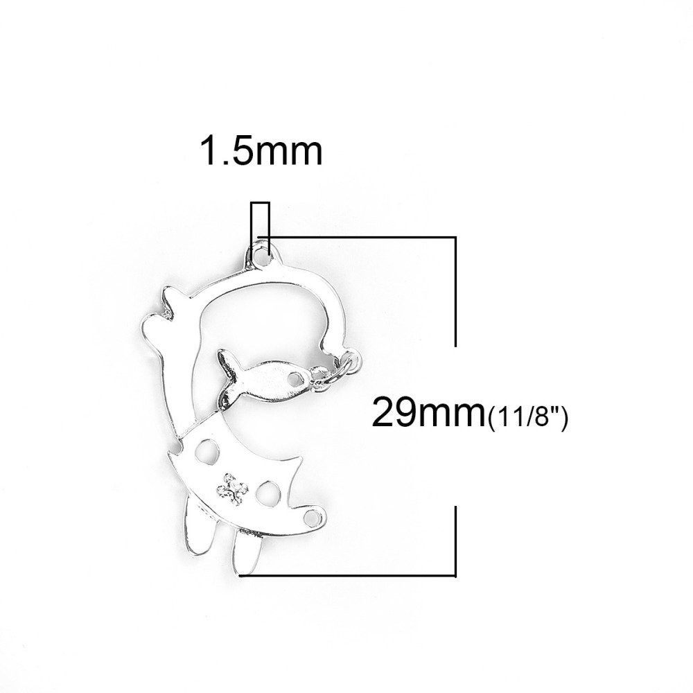 5er-Set Katzen Charms Nr. 3 aus Zinklegierung Katze Fisch Silber 29 mm x 19 mm