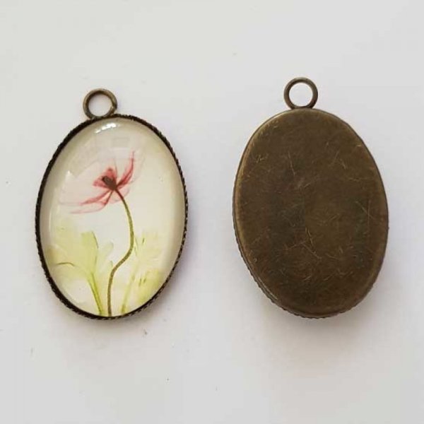 Pendentif Cabochon Ovale 25 x 18 mm en Verre Fantaisie N&deg;06-02